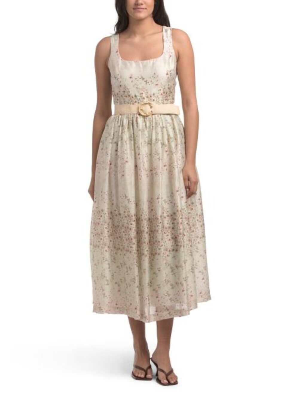 TAYLOR Belted Romantic Floral Midi Dress